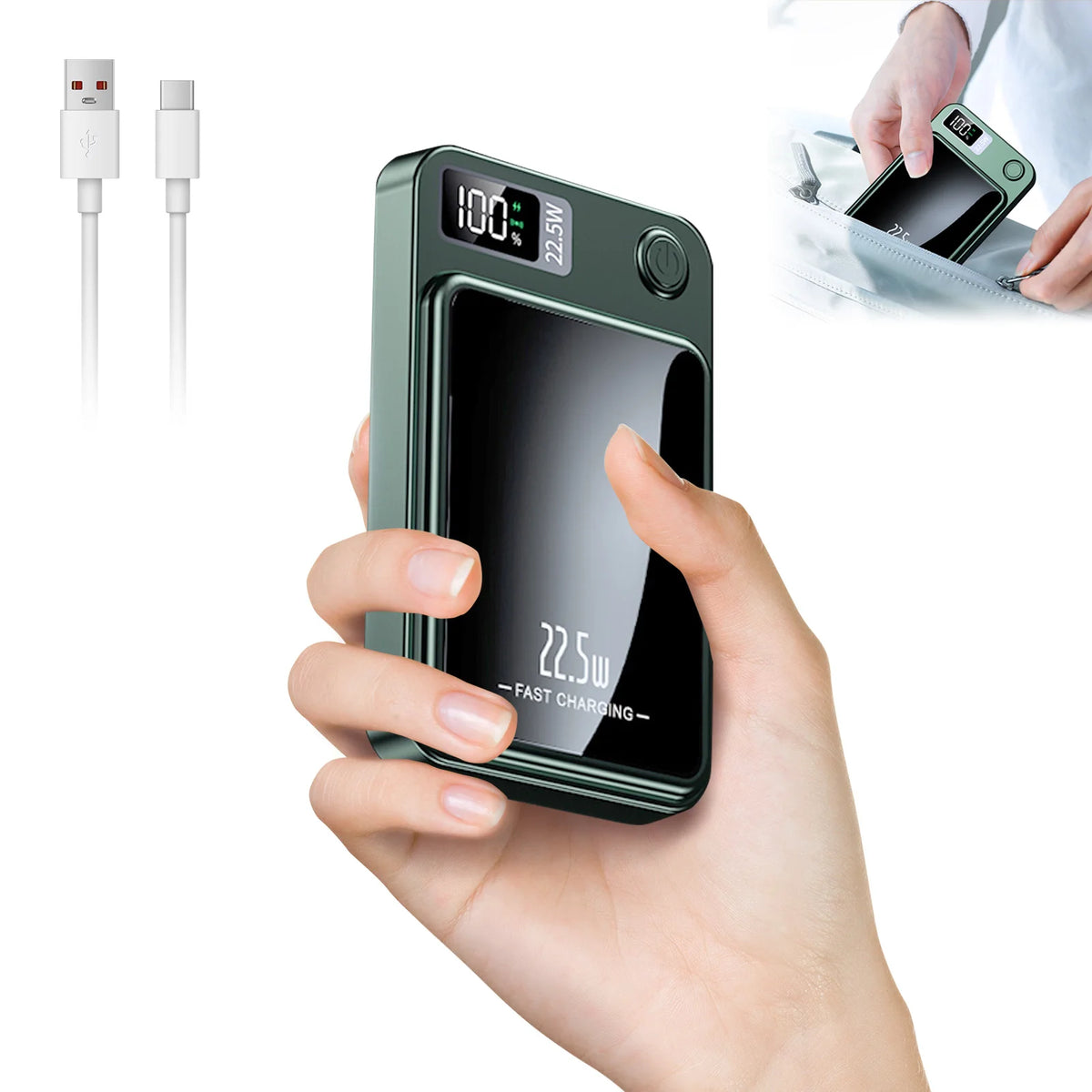 Magnetic wireless power bank, green