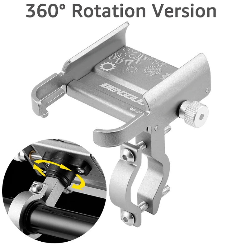 360° rotating bike phone holder for 4.7–7.0 inch phones, silver