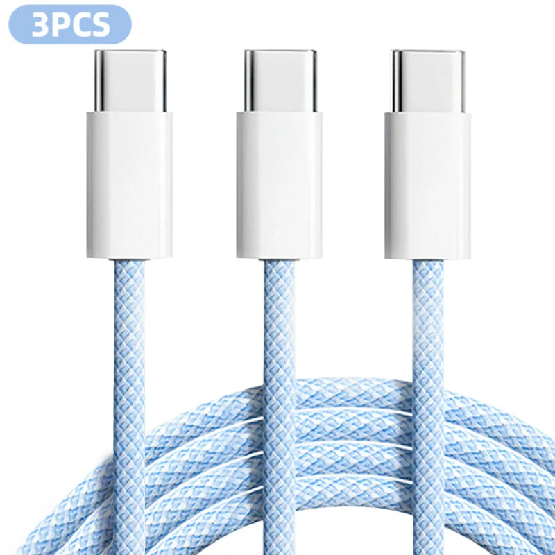 60W braided USB-C cable 3-Pack, blue