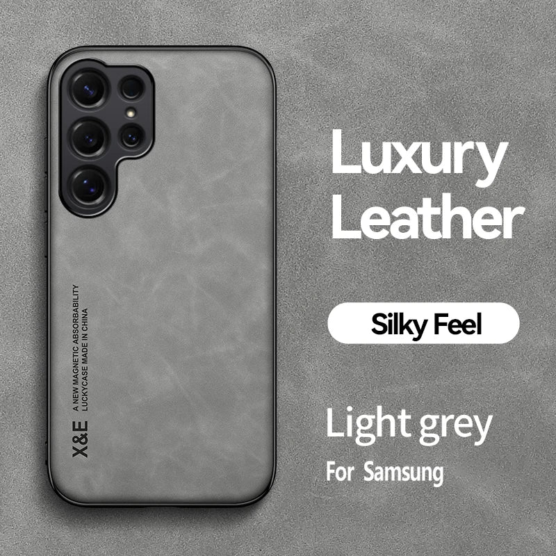 Ultra-thin PU leather case for Samsung Galaxy S22–S26, light gray