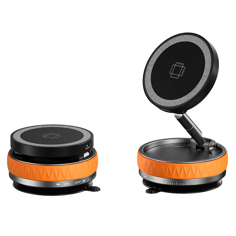 15W vacuum suction magnetic wireless charging car mount, orange