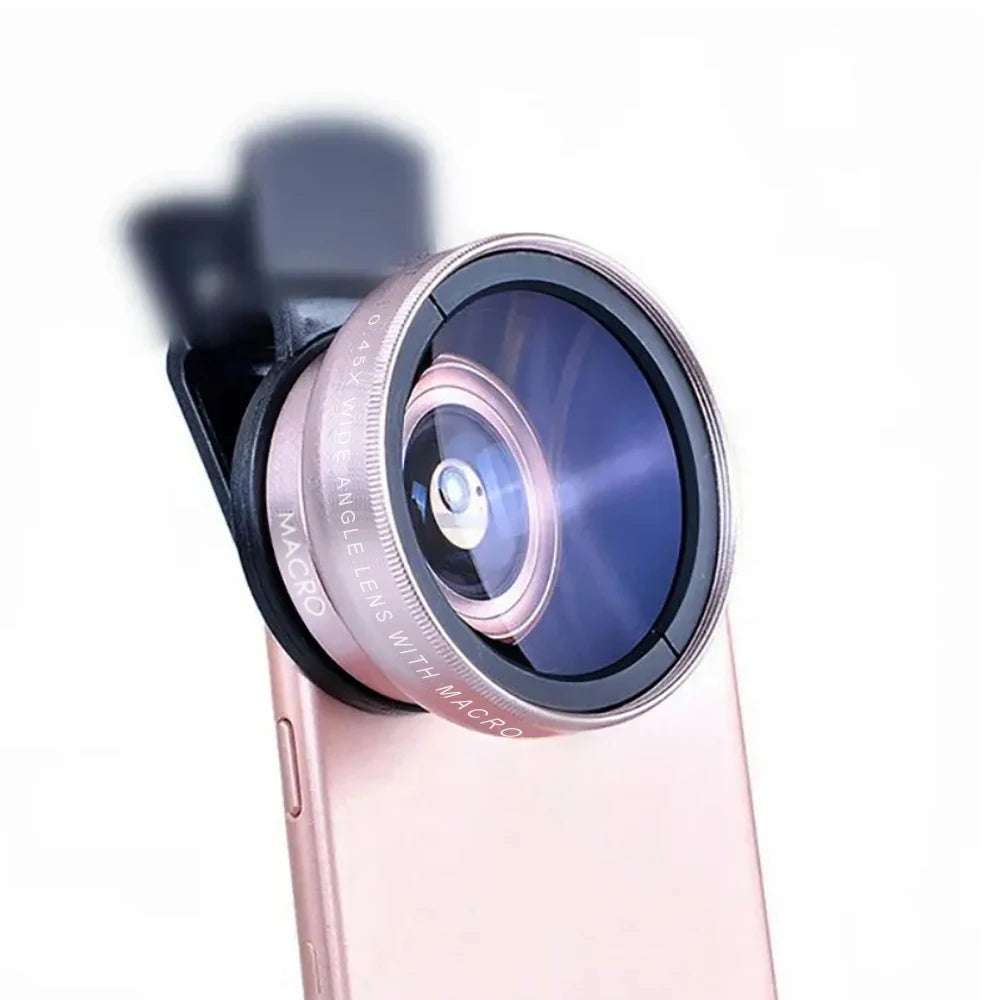 2-in-1 phone camera lens kit, 0.45x wide angle and 12.5x macro, pink
