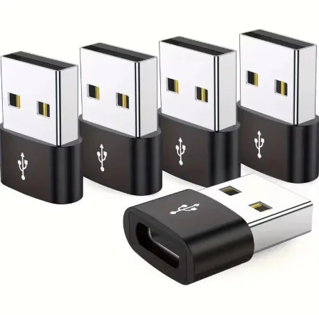 Metal USB to USB-C OTG adapters, 5-pack, black