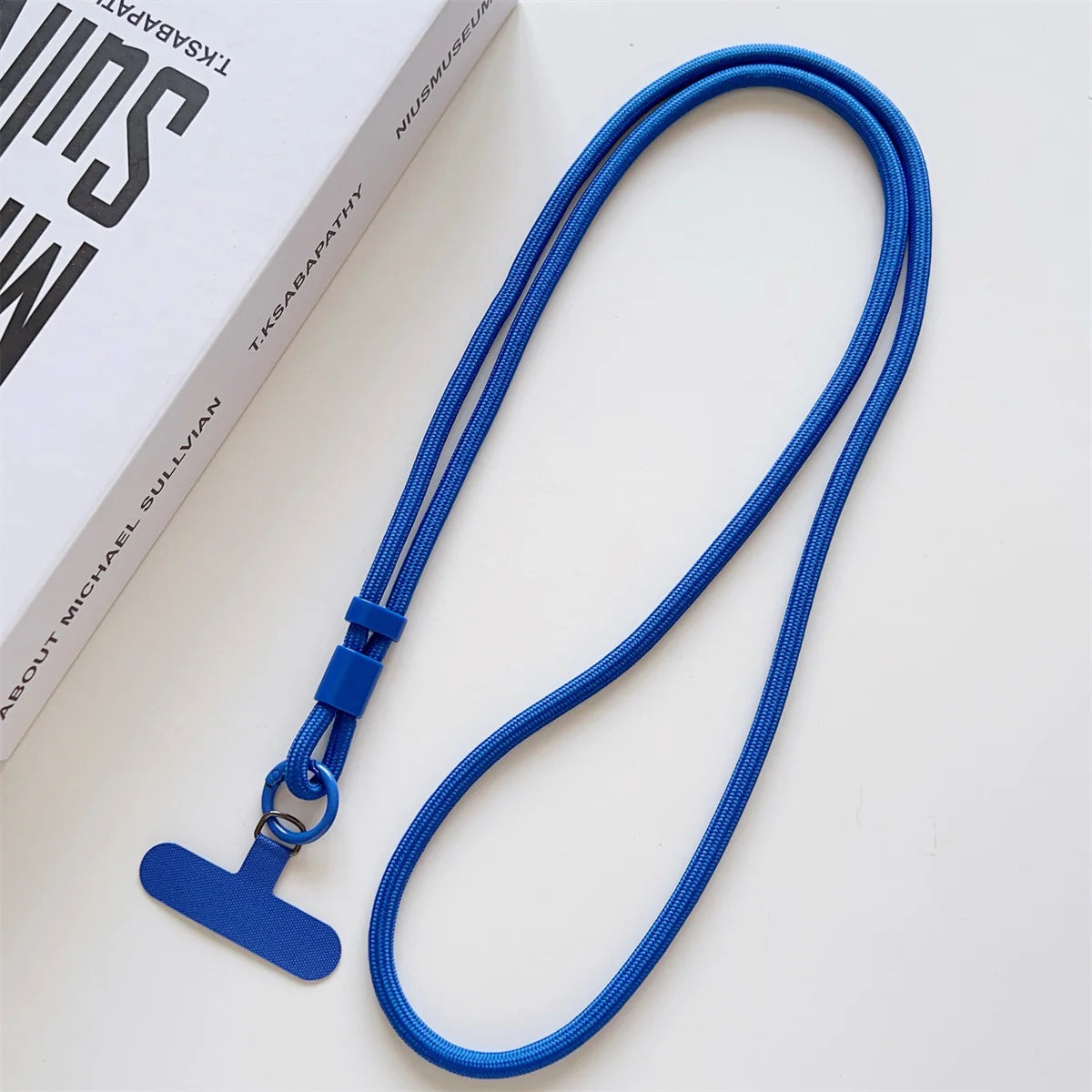 Long crossbody phone lanyard with case connection clip, dark blue