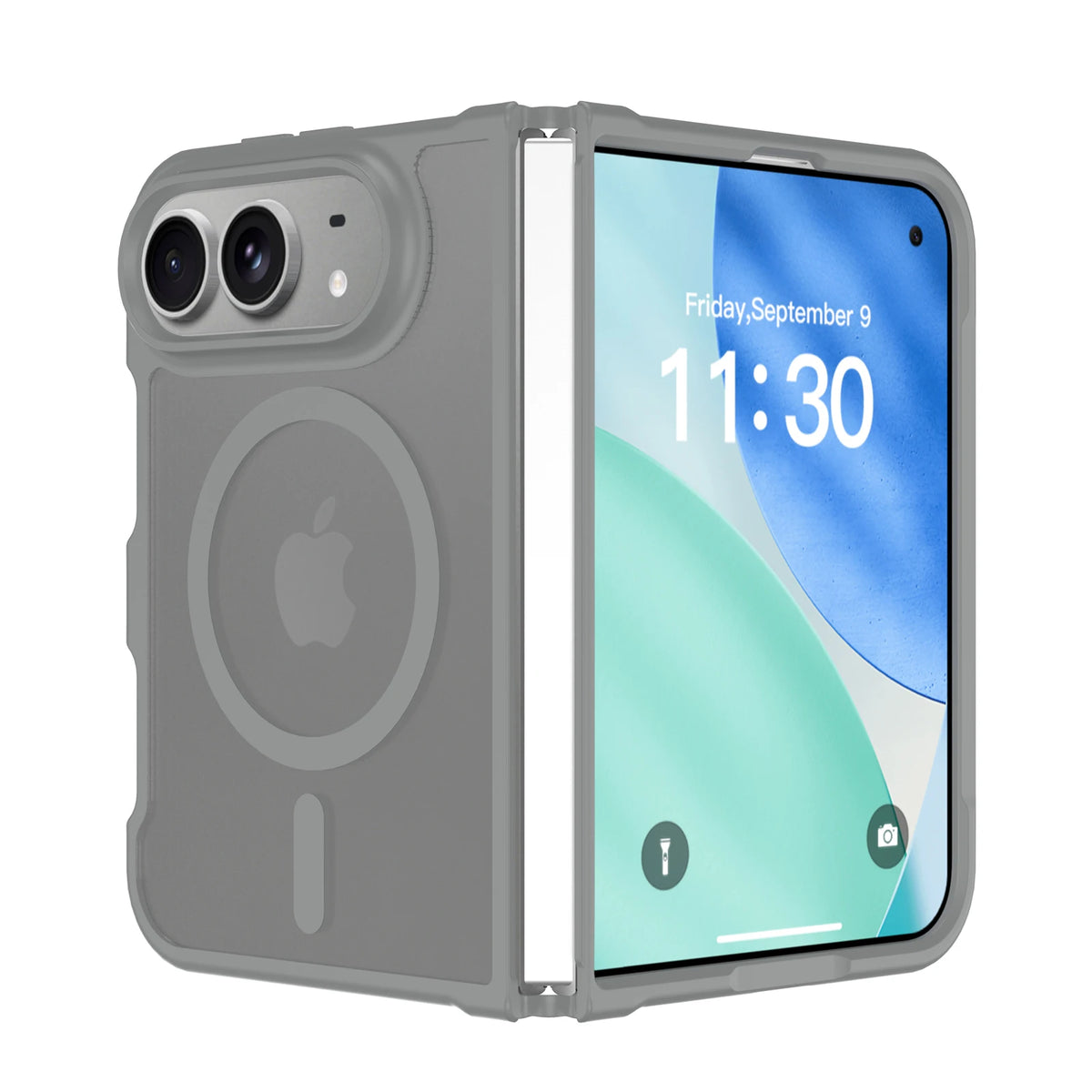 Matte grey MagSafe case for iPhone Duo, back panel and inner display