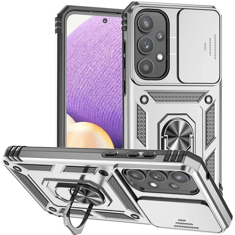 Ring holder case with lens protection for Samsung Galaxy A series, silver