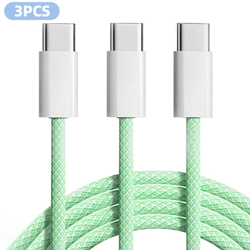 60W braided USB-C cable 3-Pack, green