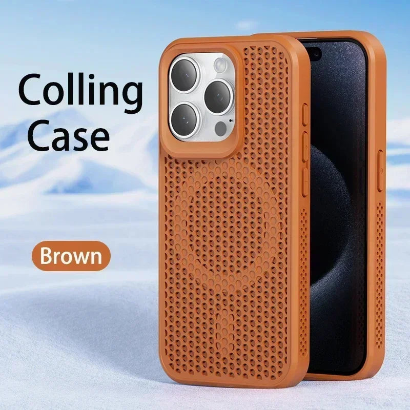 Cooling heat dissipation MagSafe case for iPhone 11–18, brown