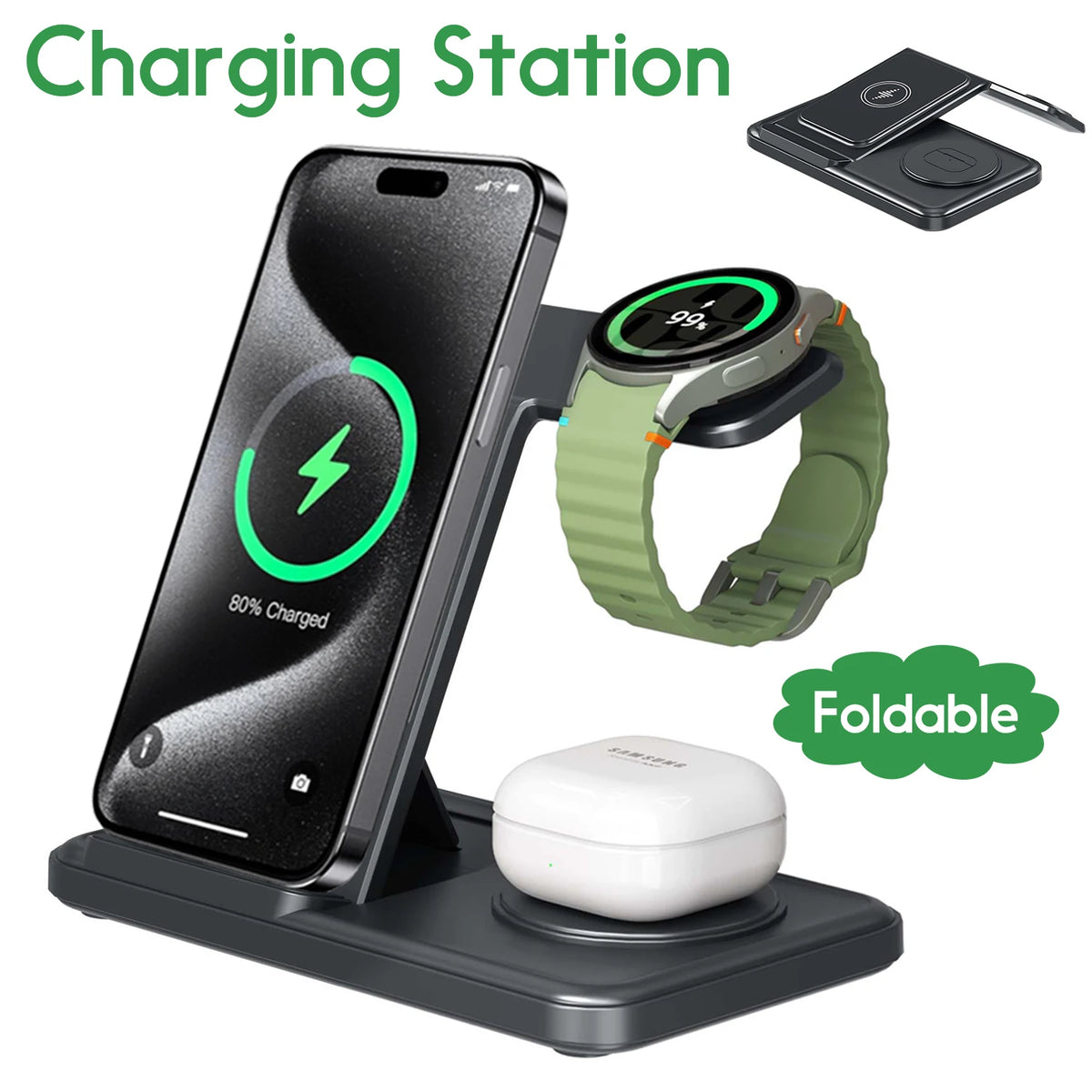 3-in-1 wireless charging station for Galaxy S24–S26