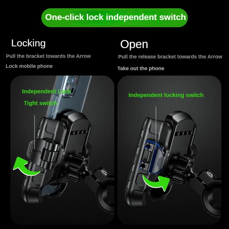 One-touch auto-lock motorcycle and bike phone mount, view 2