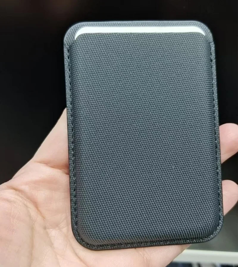 Woven leather magnetic card wallet for iPhone & Samsung, black