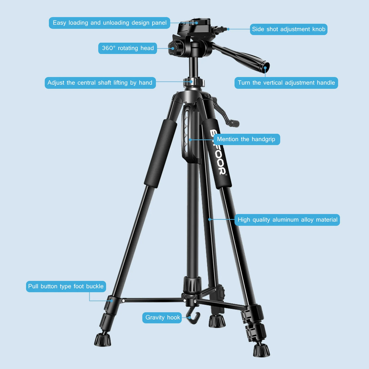 140 cm aluminum travel tripod, view 4