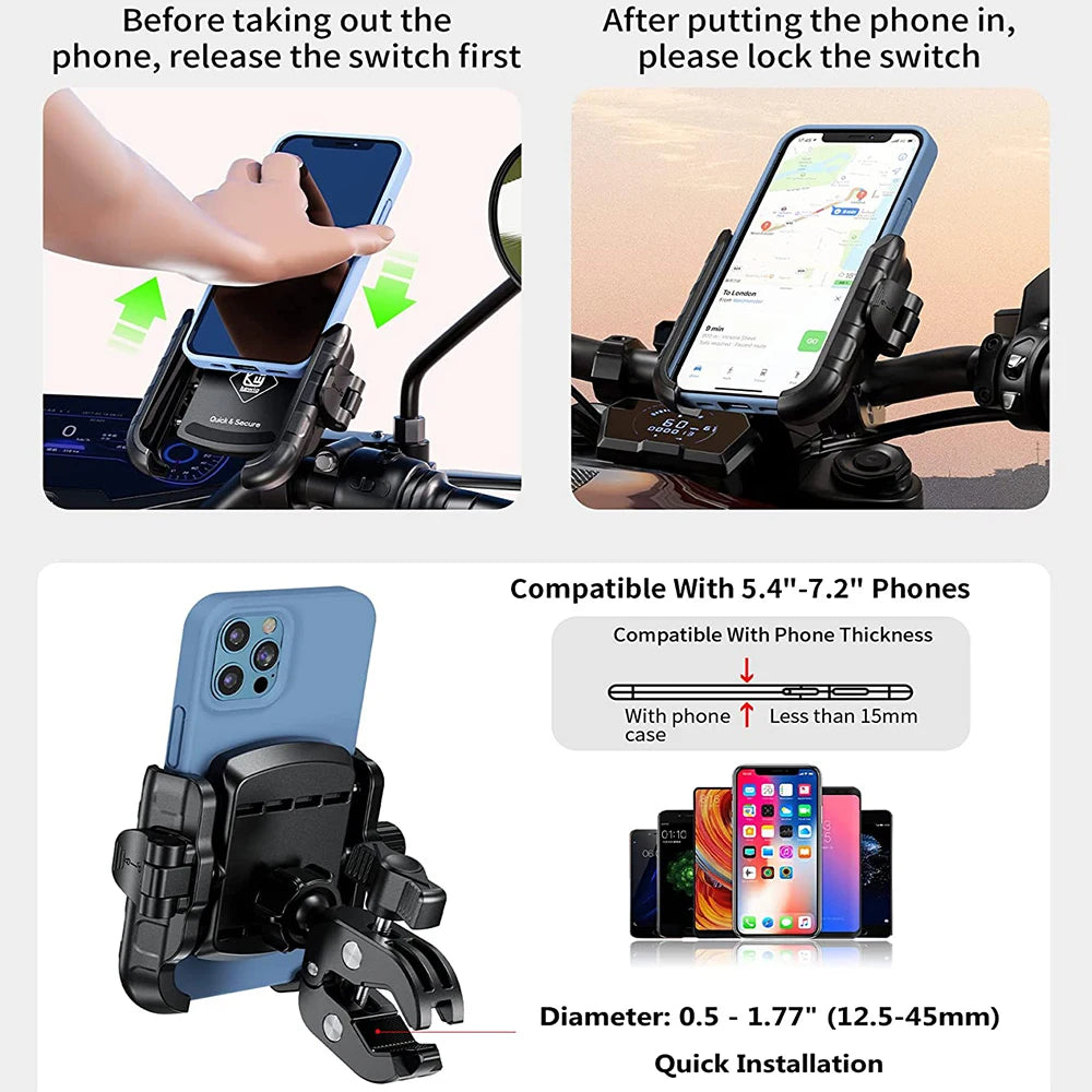One-touch auto-lock motorcycle and bike phone mount, view 4