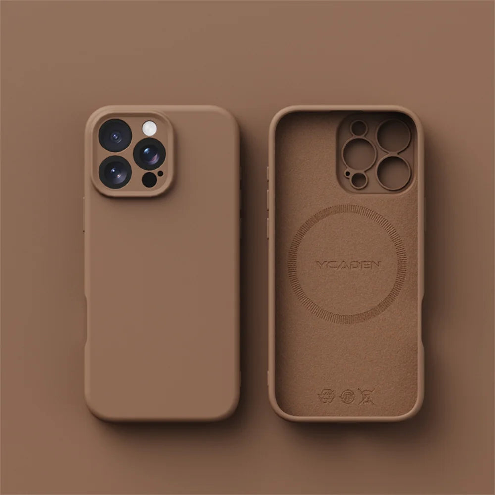 Liquid silicone MagSafe case for iPhone 13–18, brown