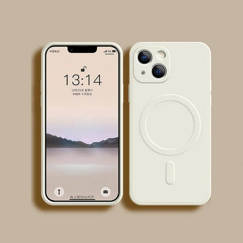 Shockproof silicone MagSafe case for iPhone 11–18, antique white
