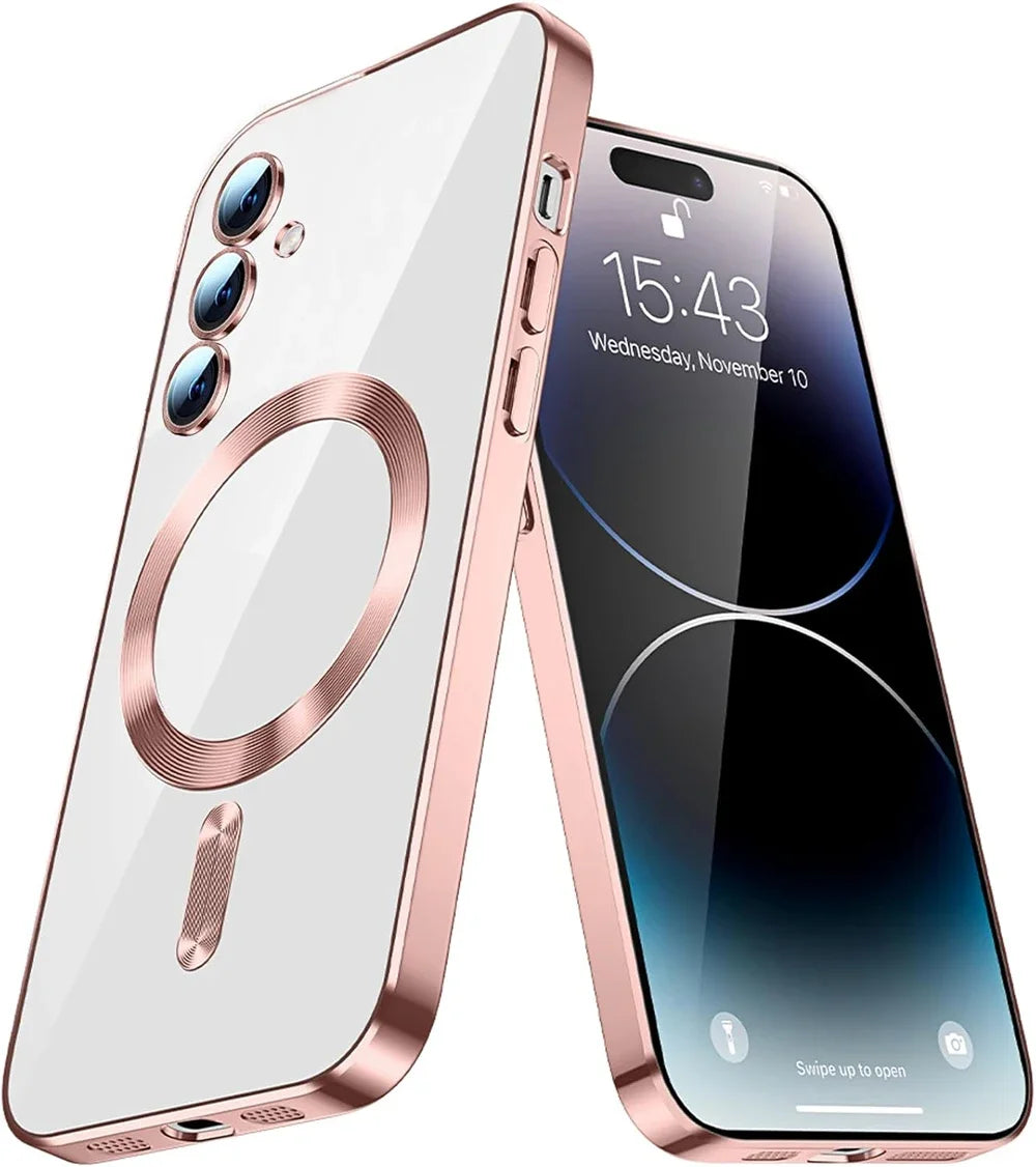 Plated magnetic case for Samsung Galaxy S22–S26, pink