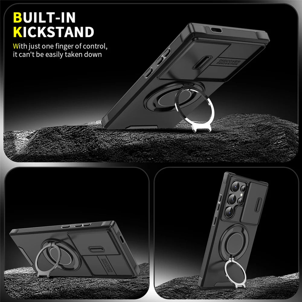 Slide camera cover magnetic stand case for Samsung Galaxy S and A series, view 3