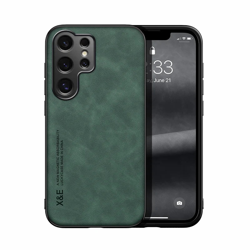 Ultra-thin leather case for Samsung Galaxy S21–S26, green