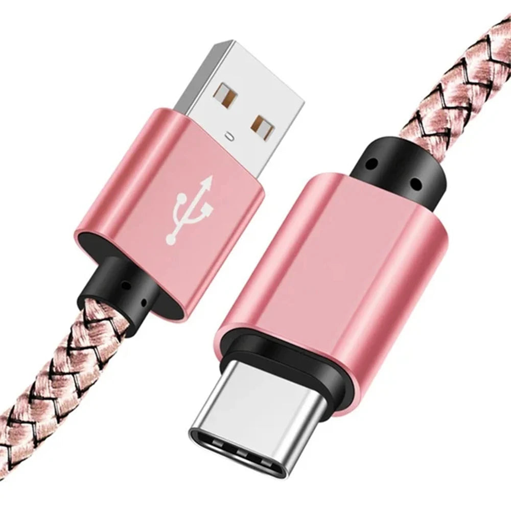 Braided USB-A to USB-C cable, pink