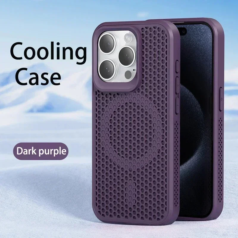Cooling heat dissipation MagSafe case for iPhone 11–18, dark purple