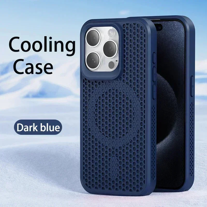 Cooling heat dissipation MagSafe case for iPhone 11–18, dark blue