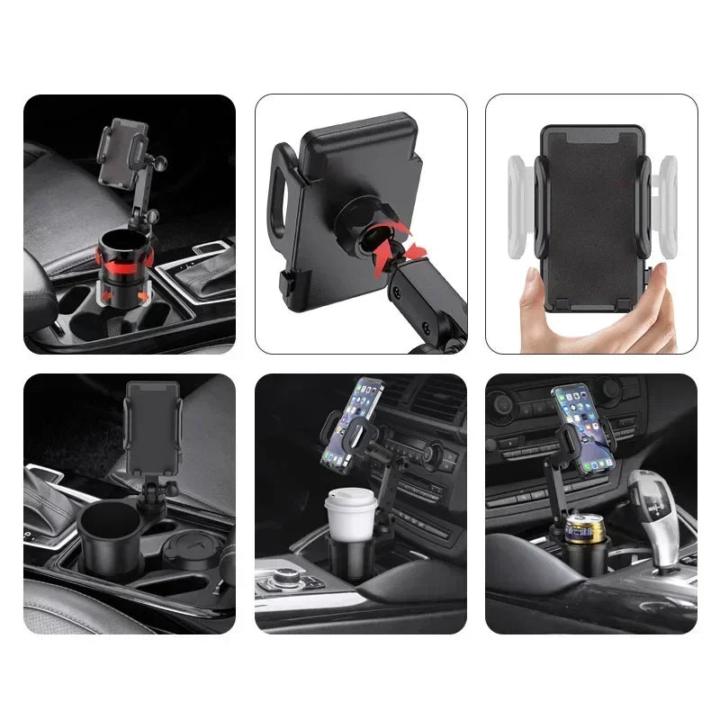 Car cup holder expander with 360° phone mount, view 3