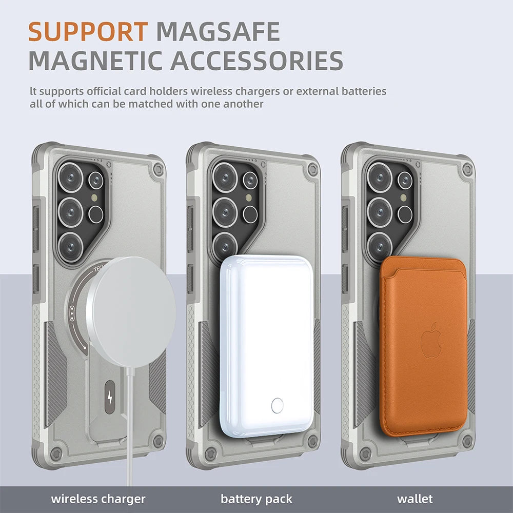 Magnetic armor case with fold stand for Samsung Galaxy S and A series, view 2