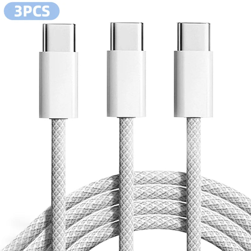 60W braided USB-C cable 3-Pack, white
