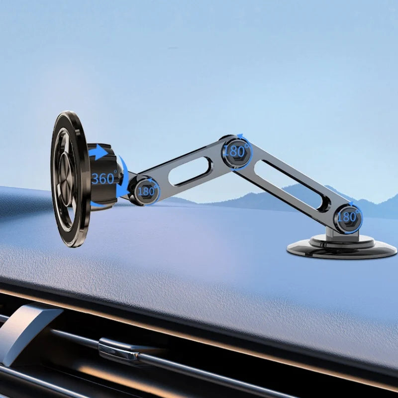 Foldable rotating metal magnetic car phone holder for air vents, view 3