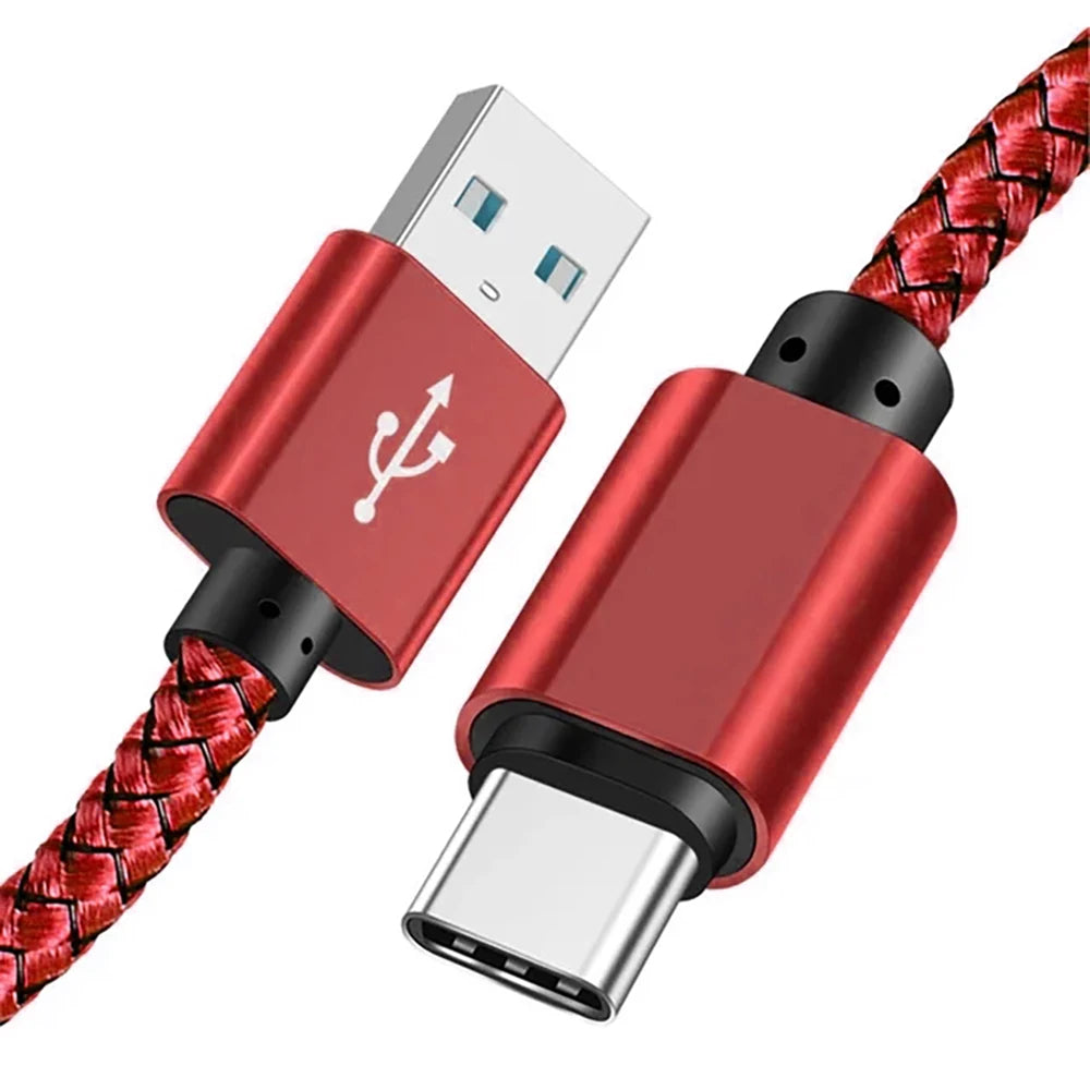 Braided USB-A to USB-C cable, red