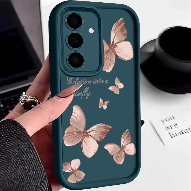 Gold butterfly soft TPU case, blue