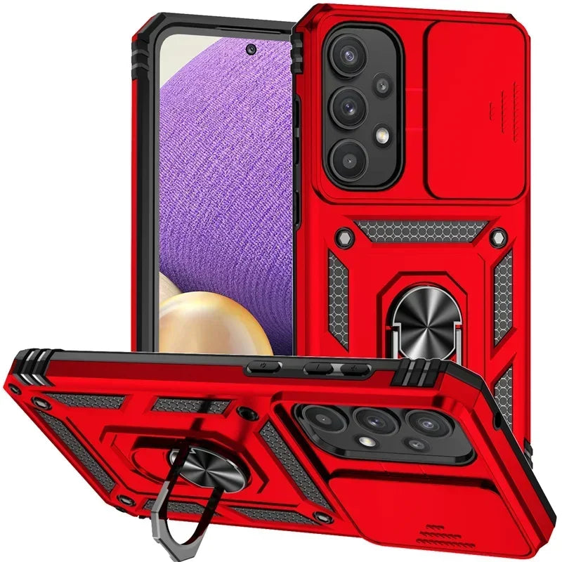 Ring holder case with lens protection for Samsung Galaxy A series, red