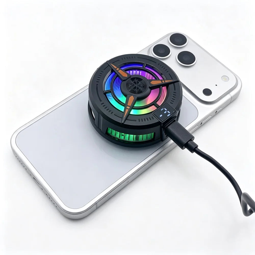Semiconductor phone cooler with magnetic and clip mount, digital display, view 2