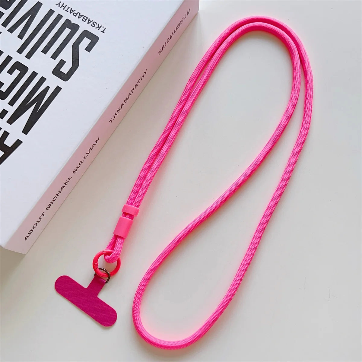 Long crossbody phone lanyard with case connection clip, rose red
