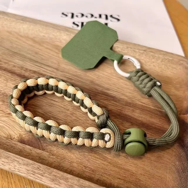 Handwoven adjustable phone wrist strap lanyard, green
