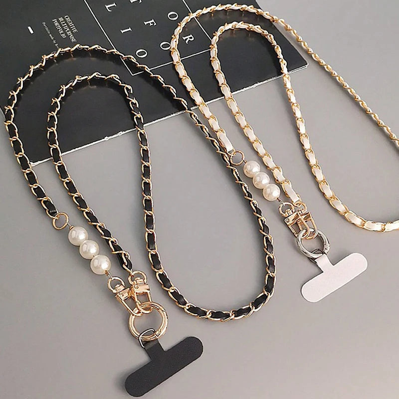 Long pearl chain crossbody phone lanyard