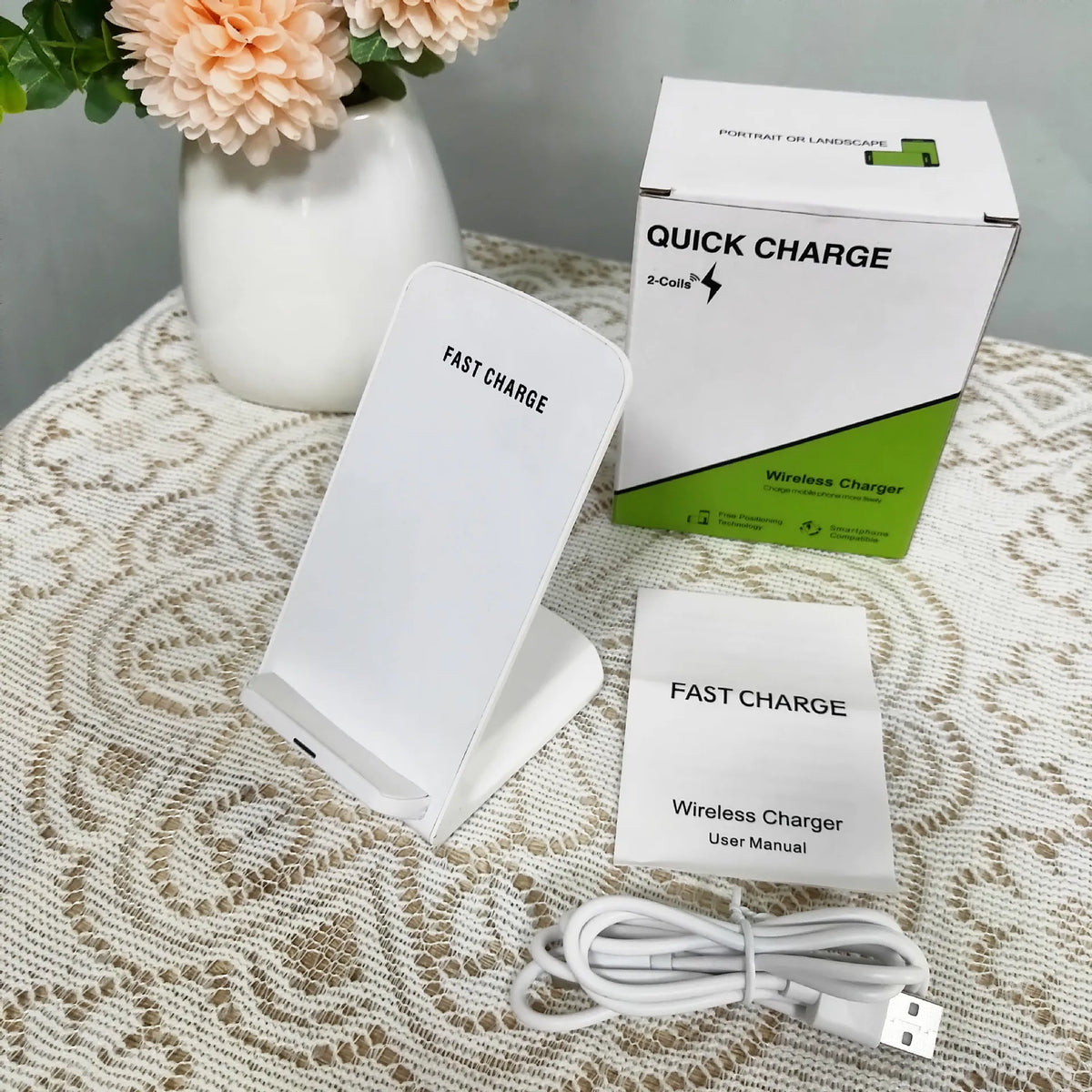 30W wireless charging stand for iPhone & Samsung, white