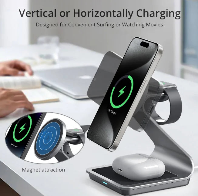 3-in-1 magnetic wireless charging station, view 3