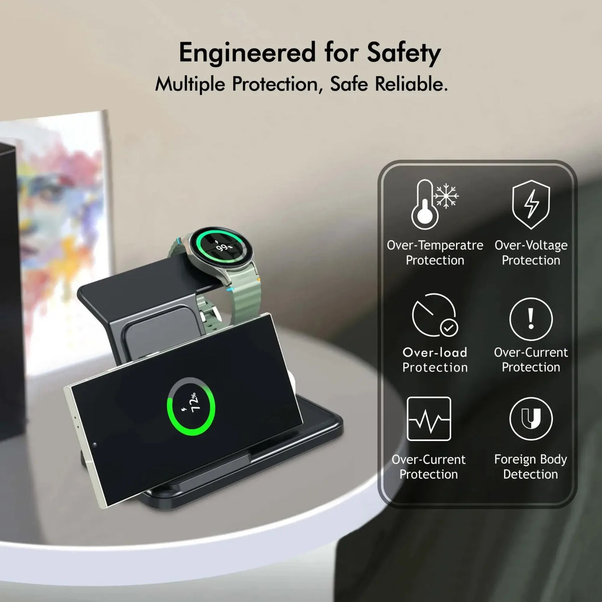 3-in-1 wireless charging station for Galaxy S24–S26, view 2