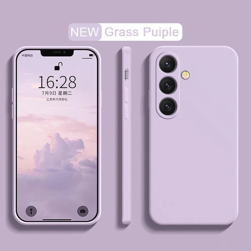 Soft liquid silicone case for Samsung Galaxy S23–S25, glass purple
