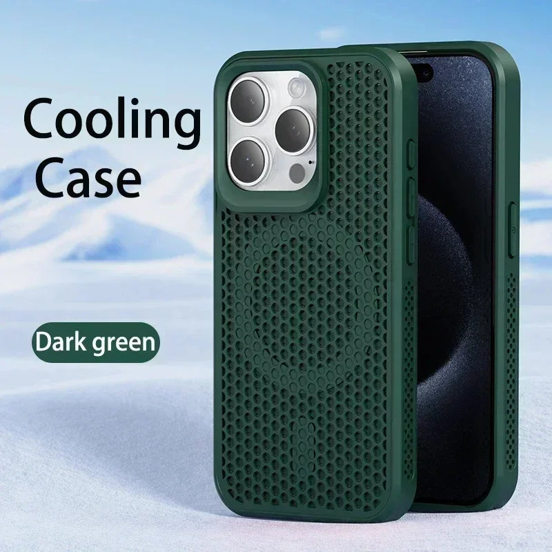 Cooling heat dissipation MagSafe case for iPhone 11–18, dark green