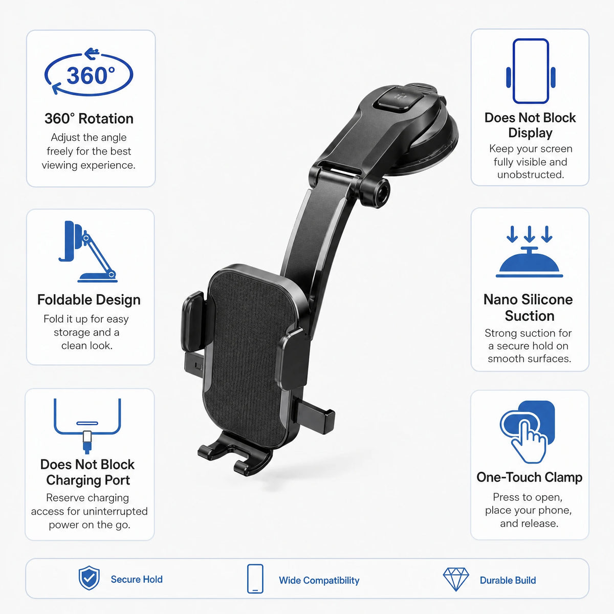 Flexible nano silicone car phone holder with 360° rotation, view 4