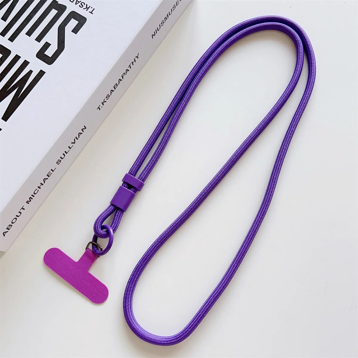 Long crossbody phone lanyard with case connection clip, dark purple