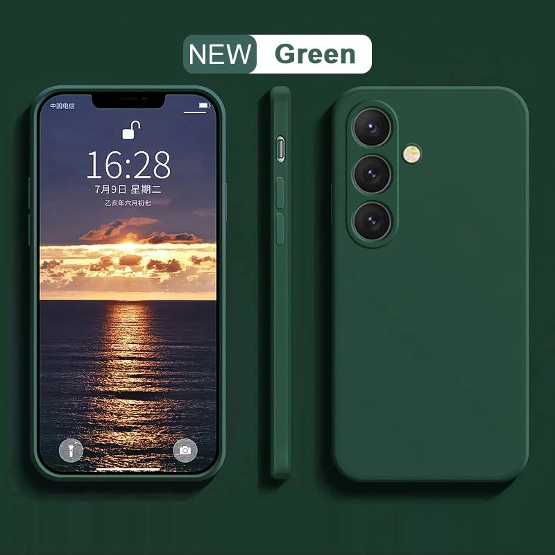 Soft liquid silicone case for Samsung Galaxy S23–S25, dark green
