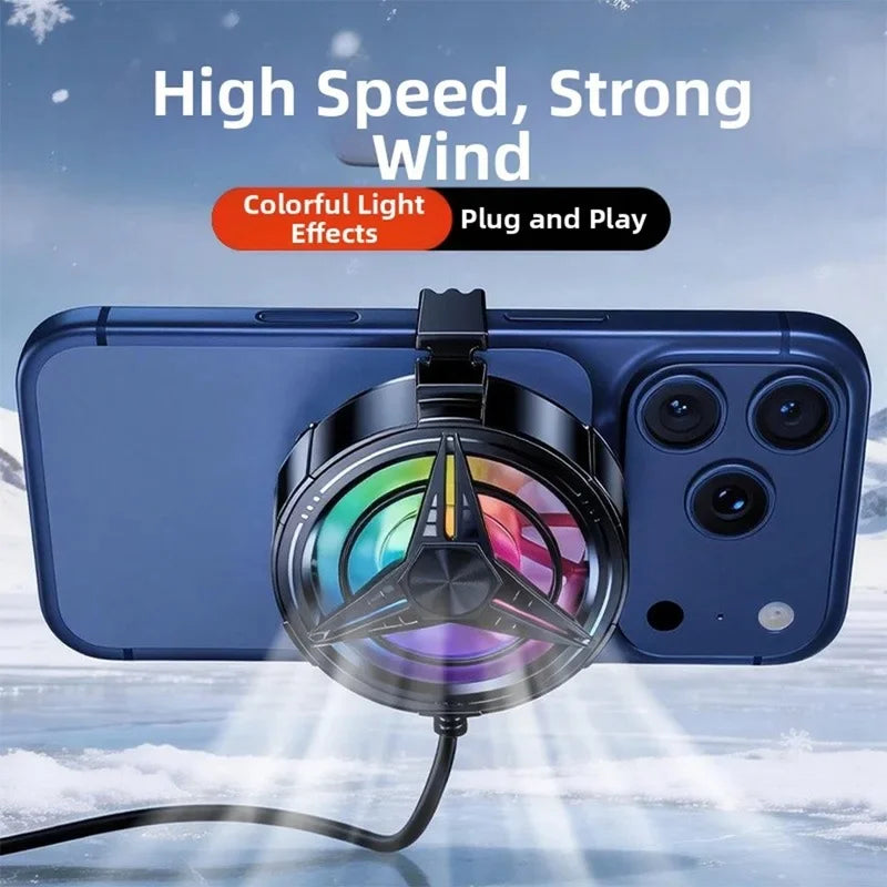 Gaming phone cooler fan with RGB LED lights