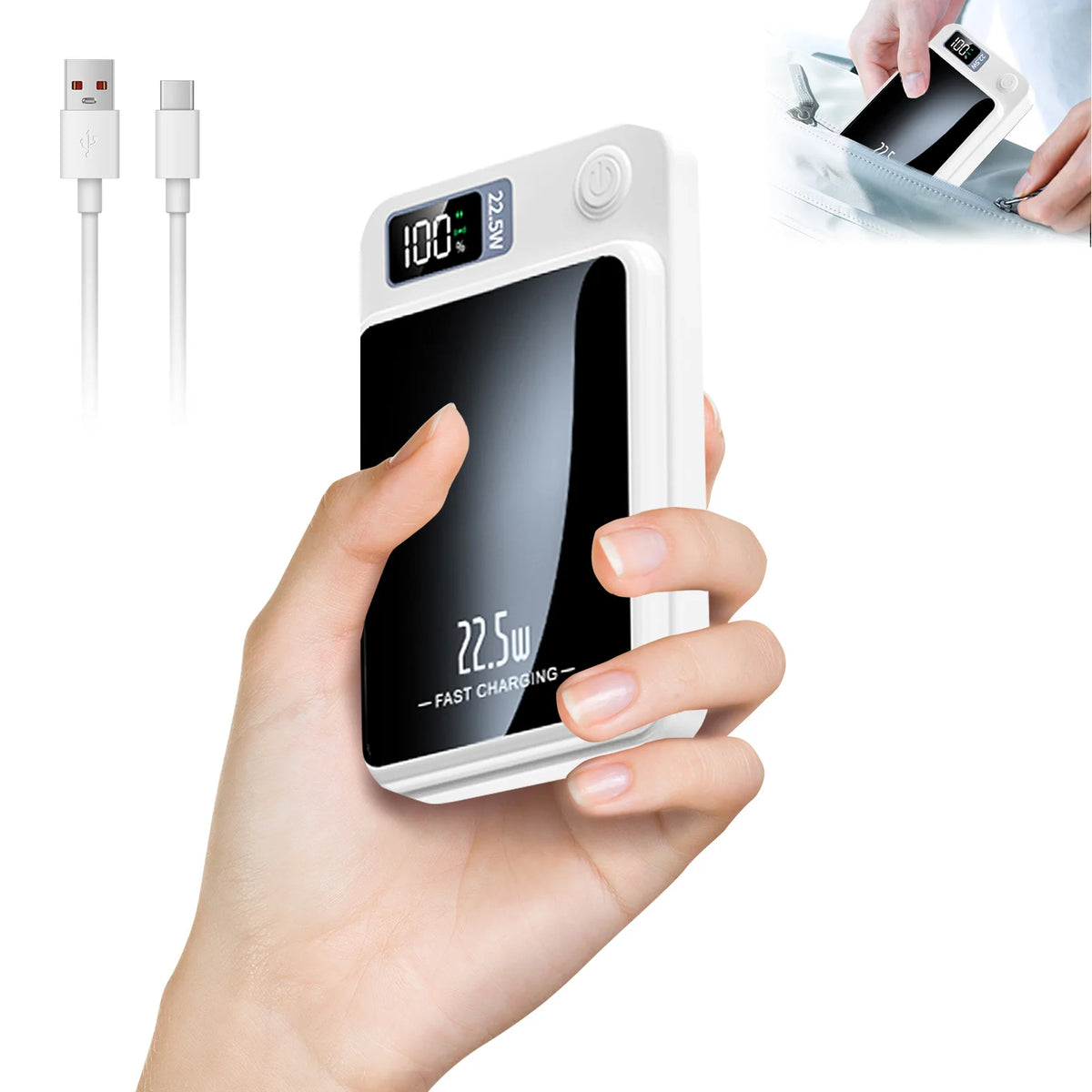 Magnetic wireless power bank, white