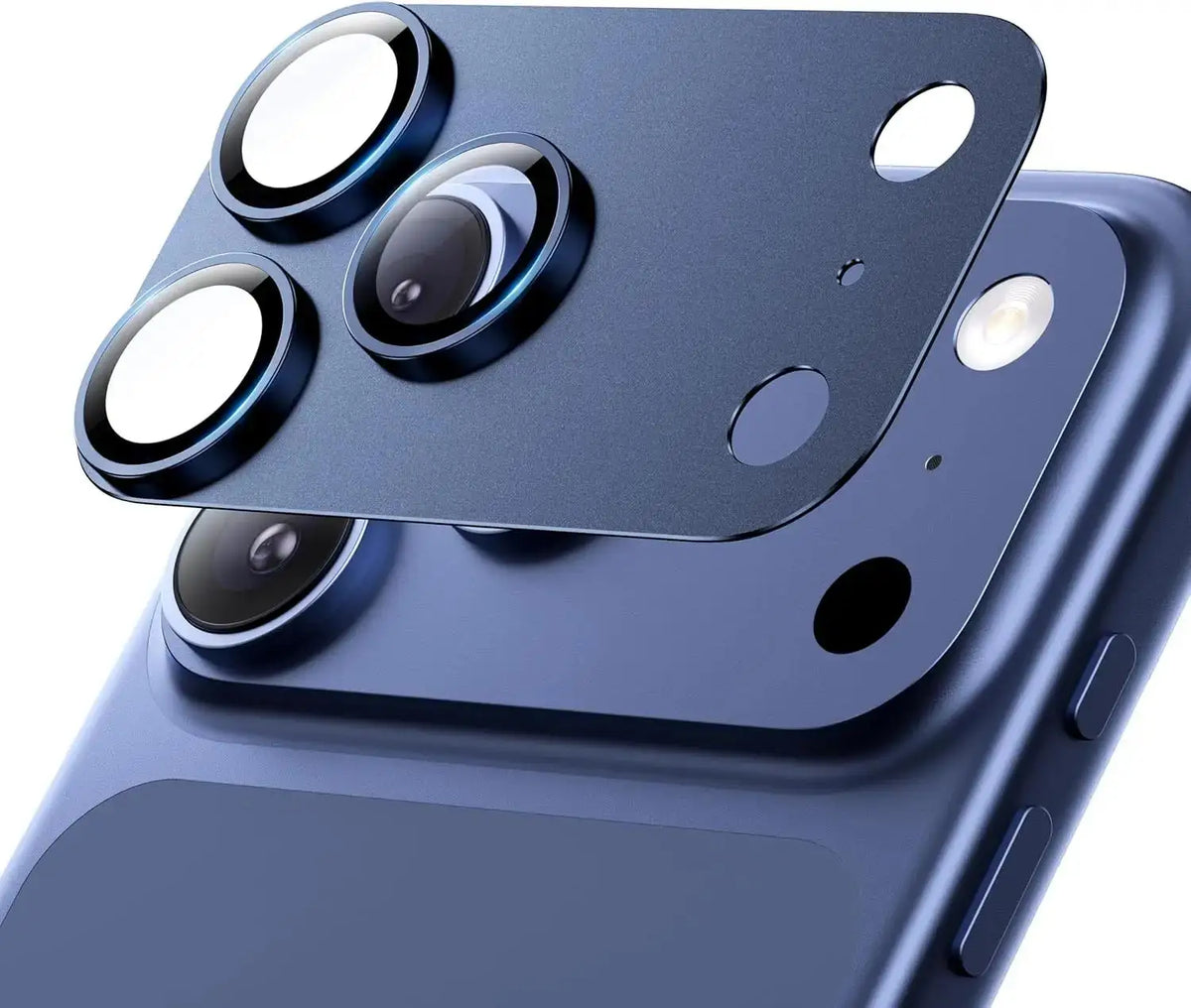 Metal ring camera lens protector for iPhone 17 Pro and Pro Max, blue
