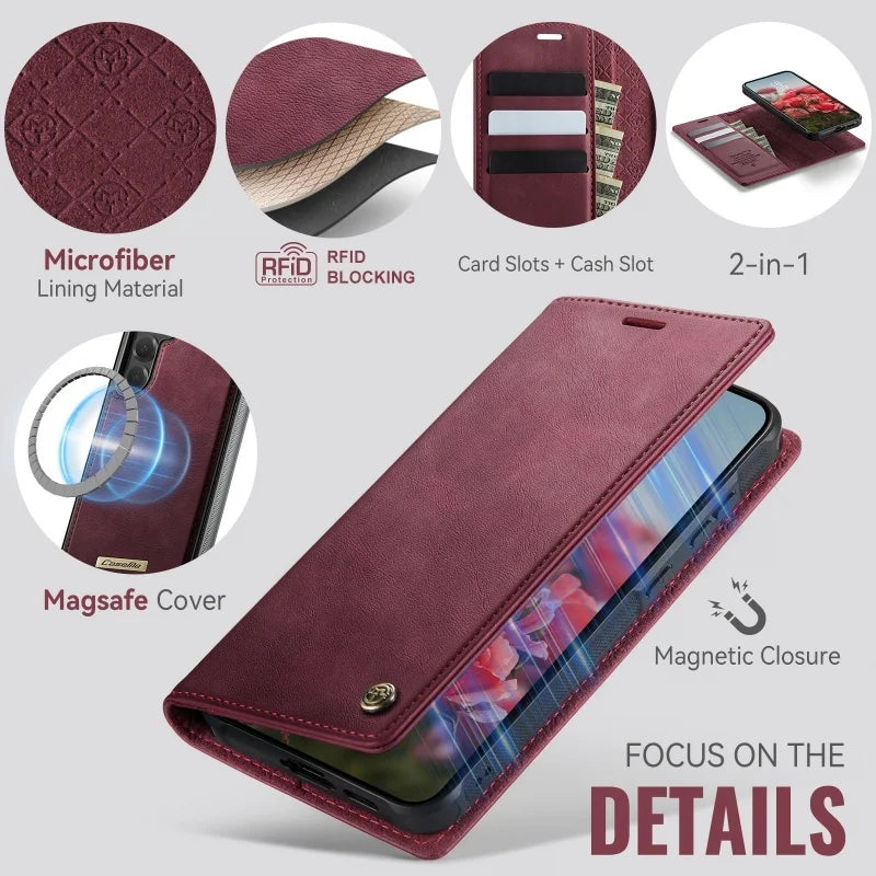 Magnetic leather wallet case for Samsung Galaxy S20–S26, view 5