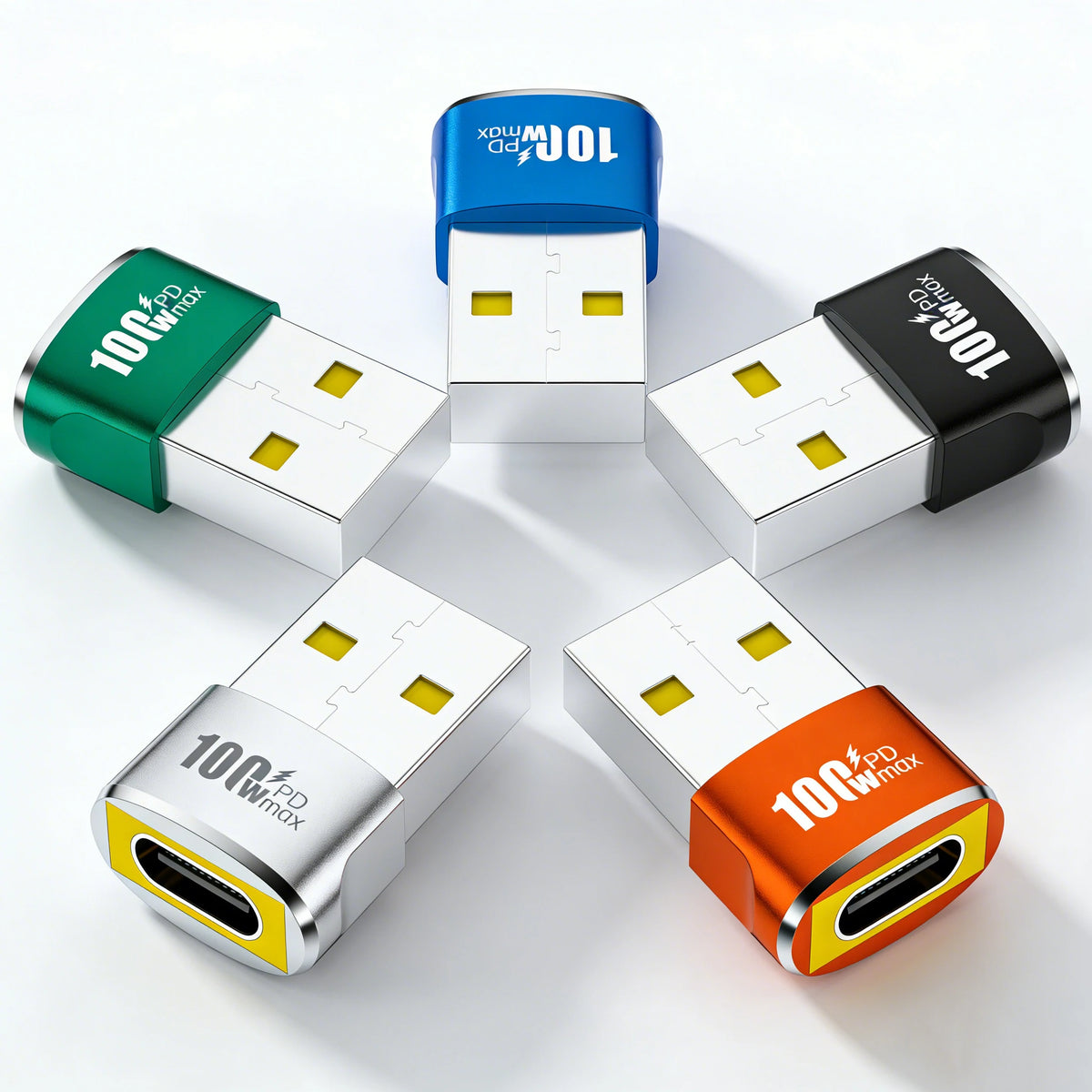 100W USB-C female to USB-A male OTG adapter, 5pcs five colours