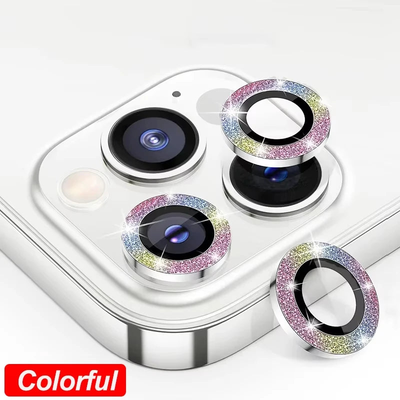 Diamond metal camera lens protector glass for iPhone, colorful